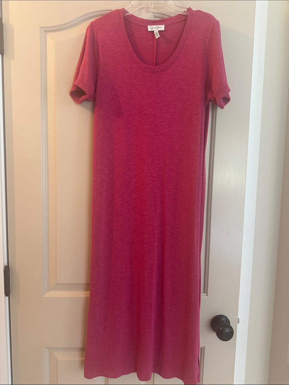 Jessica Simpson Raspberry Pink Short-Sleeve Scoop Neck Maxi Dress